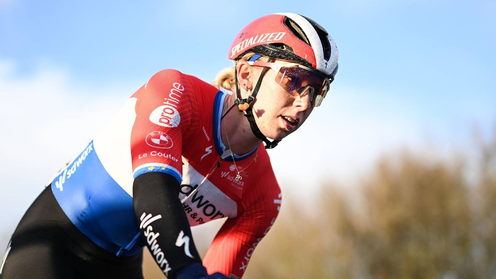 Dutch Lorena Wiebes of SD-Worx Protime is pictured after the women's one-day cycling race Omloop Het Nieuwsblad (UCI World Tour), the opening race of the Flemish one-day classics season, 137,6 km from Gent to Ninove, Saturday 28 February 2026. BELGA PHOTO MAARTEN STRAETEMANS
